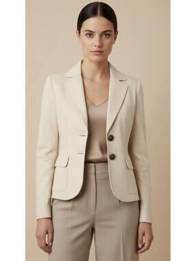 ESCADA Womens Vintage Cotton 2-Button Notched Lapel Blazer in Beige-SZ 34|Small